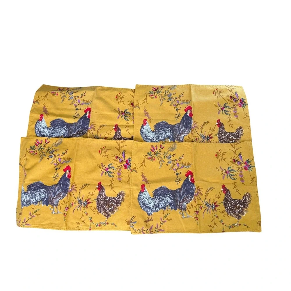 Williams Sonoma Marc Lacaze Farm Rooster Placemats (4) 20x14 NWOT Country Chic